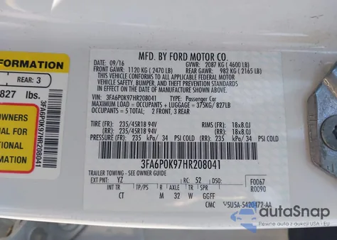 2017 Ford Fusion Titanium from USA, damaged, VIN 3FA6P0K97HR208041